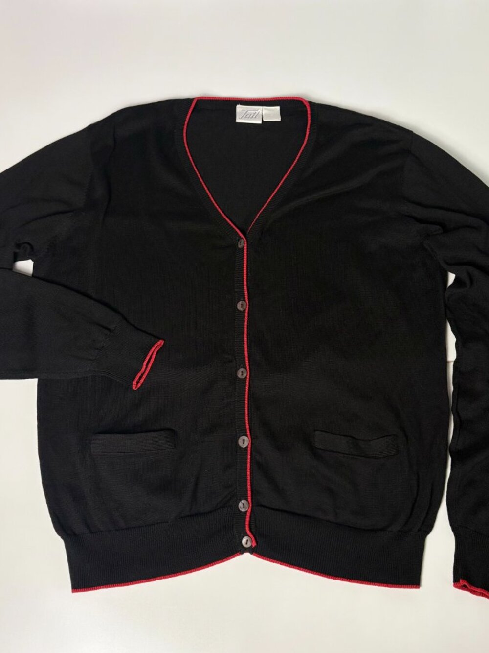 Tail Women's Silk Blend Cardigan Sweater Size Large Black w/ Red Contrast Trim - Picture 4 of 8